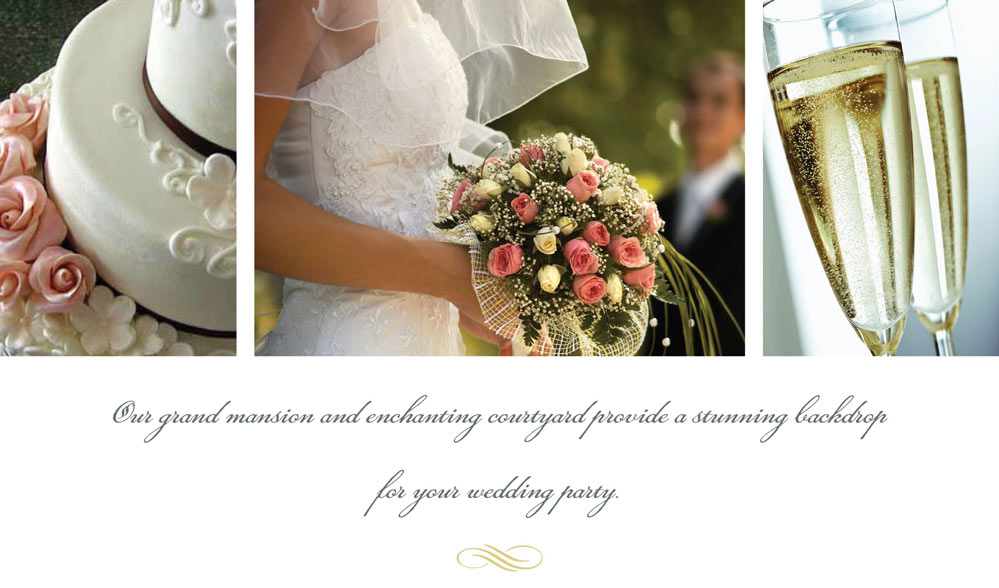 Our grand mansion and enchanting courtyard provide a stunning backdrop for your wedding party.