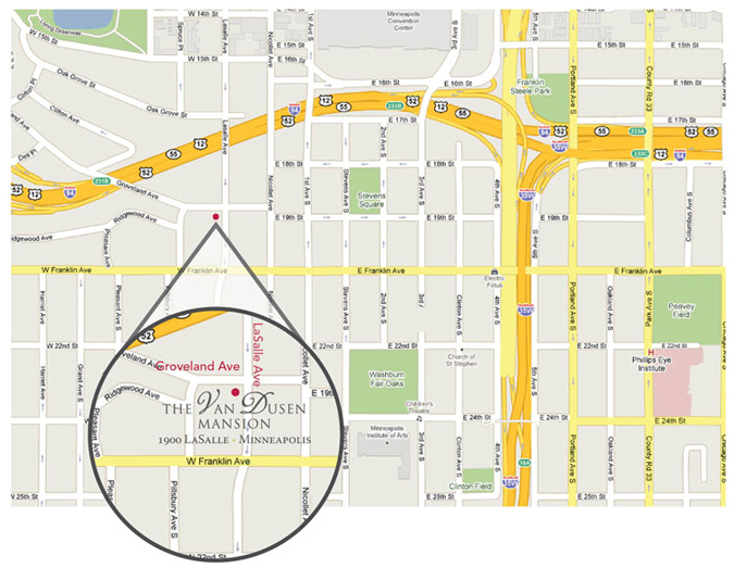 Map to The Van Dusen Mansion, 1900 LaSalle, Minneapolis, MN