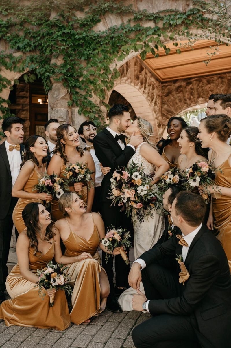 Bride and groom Van Dusen Mansion fall wedding 