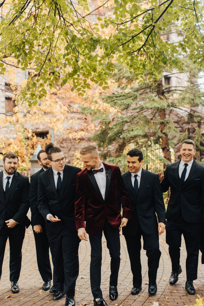 Groom Van Dusen Mansion fall wedding 