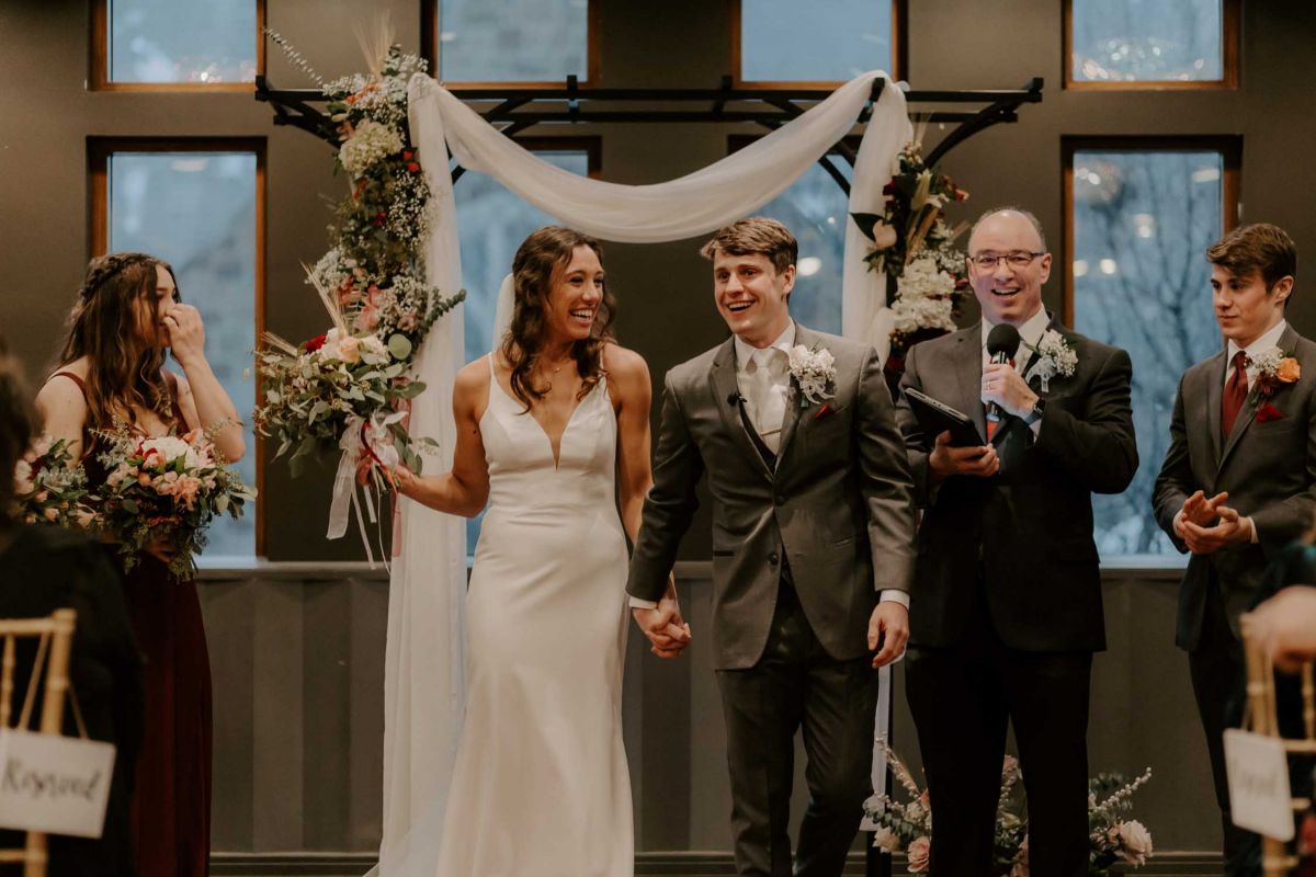 Bride and groom ballroom indoor ceremony 