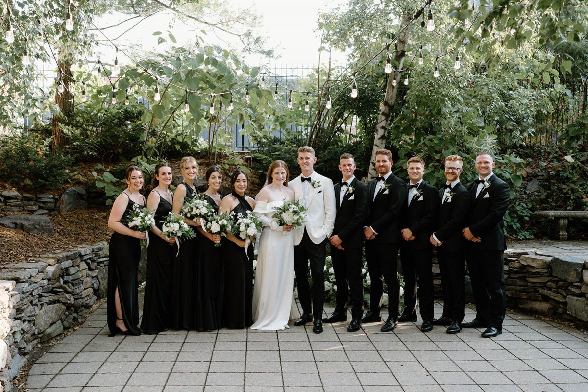 Wedding party in courtyard 